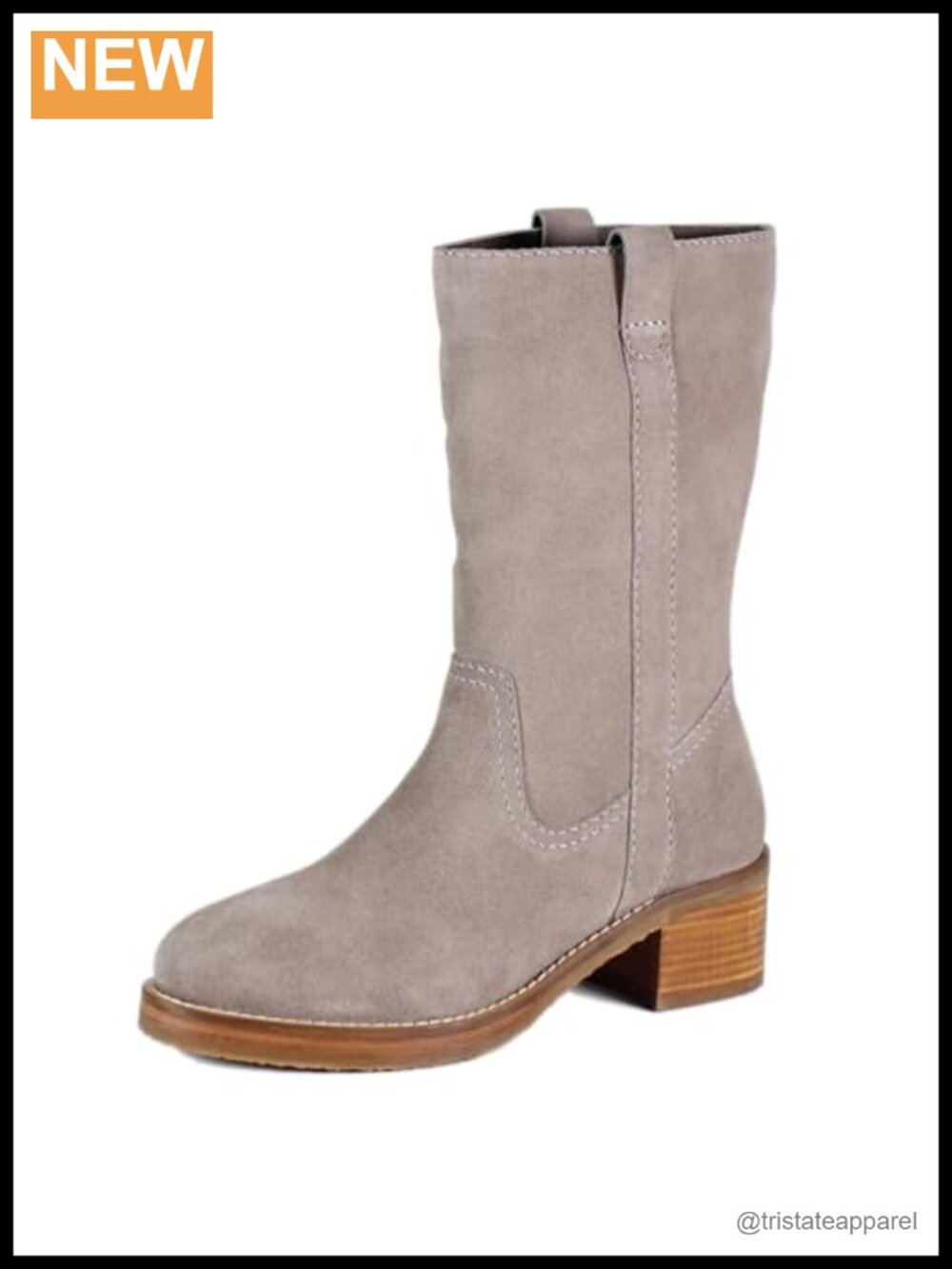 Diba True Mid-Calf Suede Pull-On Boot, Stacked Heel, Round Toe